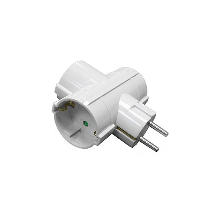 Triple electric adapter unel schuko 16a white 3 inputs 8030