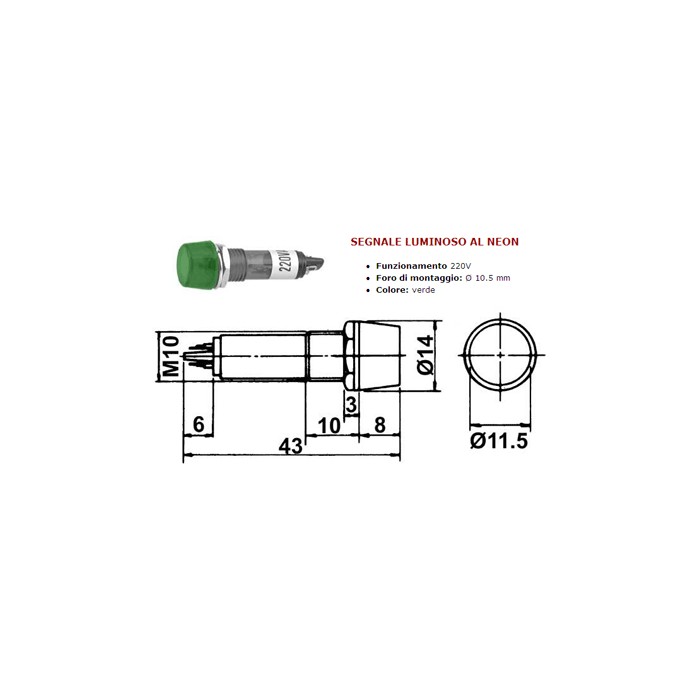 Lampe de signalisation au néon vert 220v