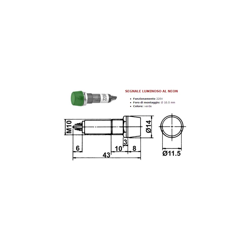 Lampe de signalisation au néon vert 220v