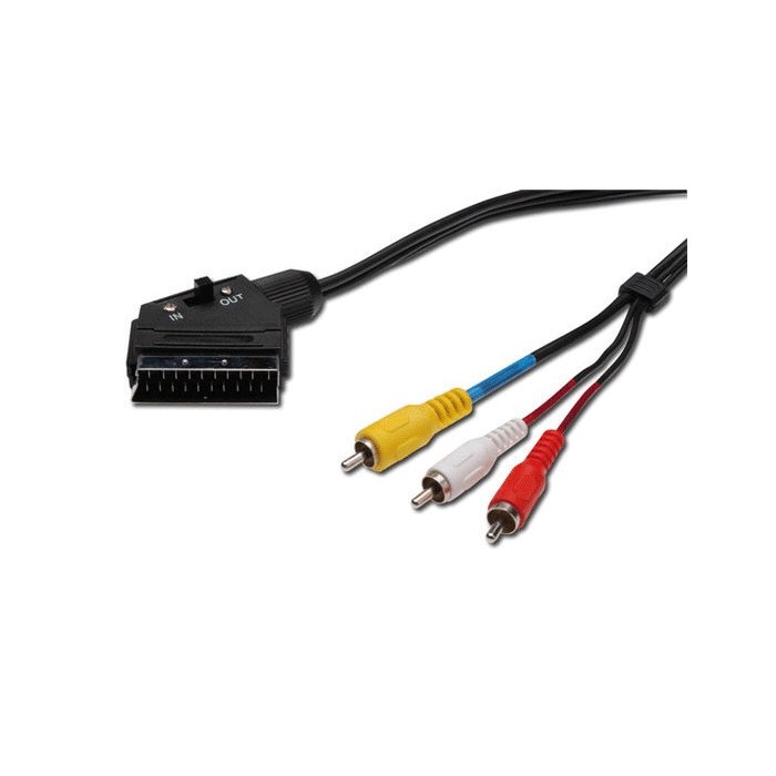 3 rca scart socket, 1mt stereo vid / aud- in / out cable