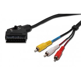 3 Cinch-Scart-Buchsen, 1 m Stereo-Vid/Aud-In/Out-Kabel