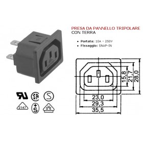 Presa da pannello tripolare +terra rohs nero 
