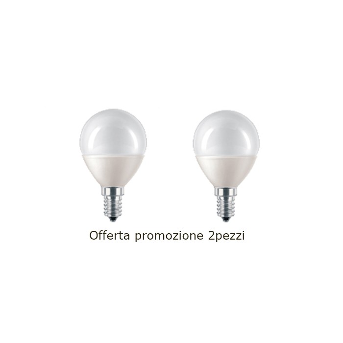 Lampada sfera opale led e14 promo 2 pezzi 5w 470lumen 