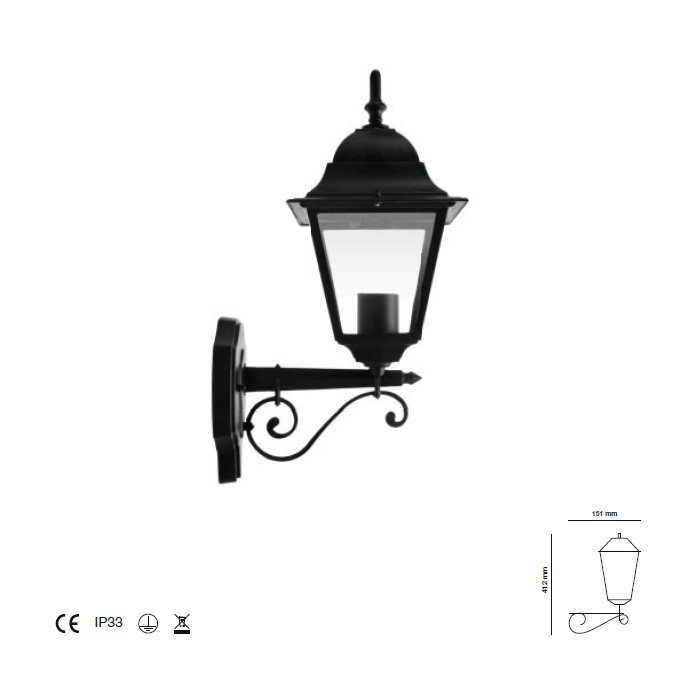 Lanterna da parete alluminio serie quadra nero  e27