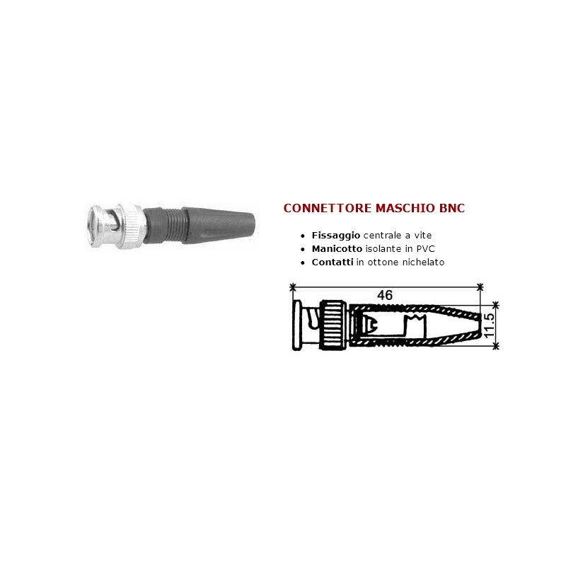 Connettore bnc maschio rg58/59 blocco a vite...
