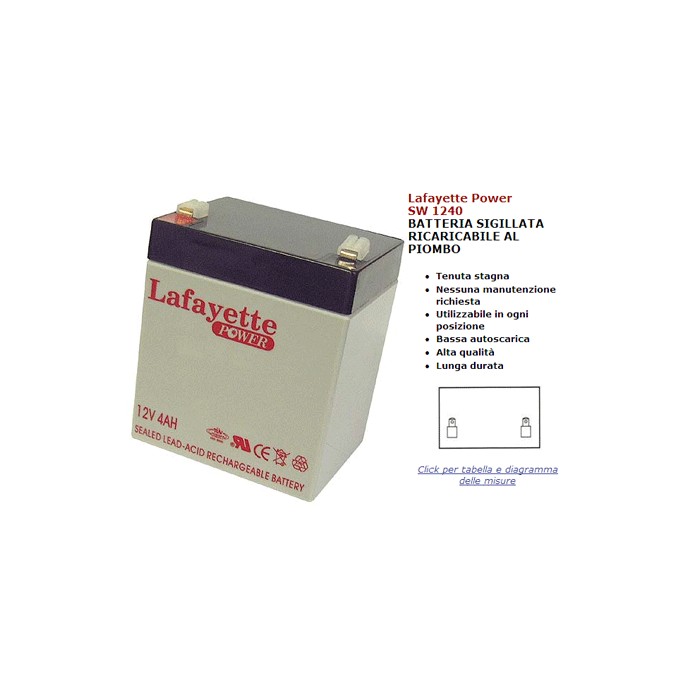 Batteria ricaricabile accumulatore antifurto 12v 4ah power 