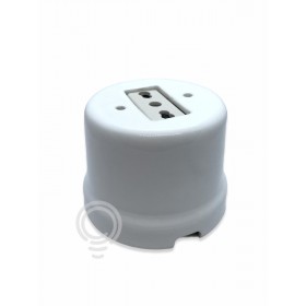 Presa elettrica ceramica antico 10/16a+t bipasso porcellana vintage