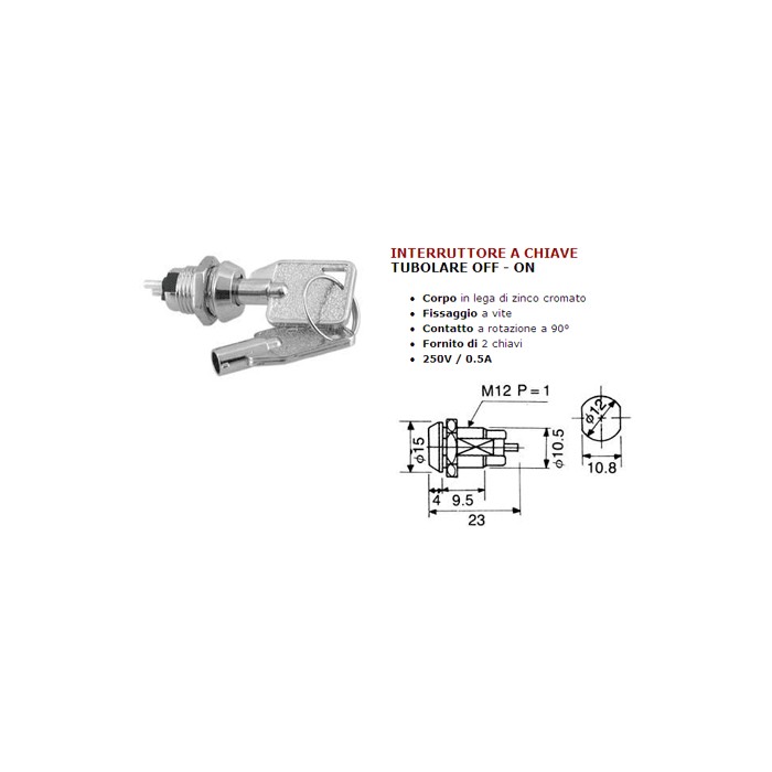 Universal tubular key switch metal off-on 360024
