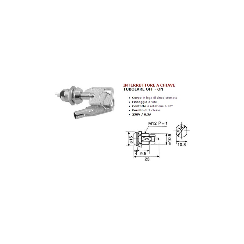 Universal tubular key switch metal off-on 360024