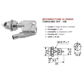 Interruttore chiave tubolare universale metallo off-on 360024