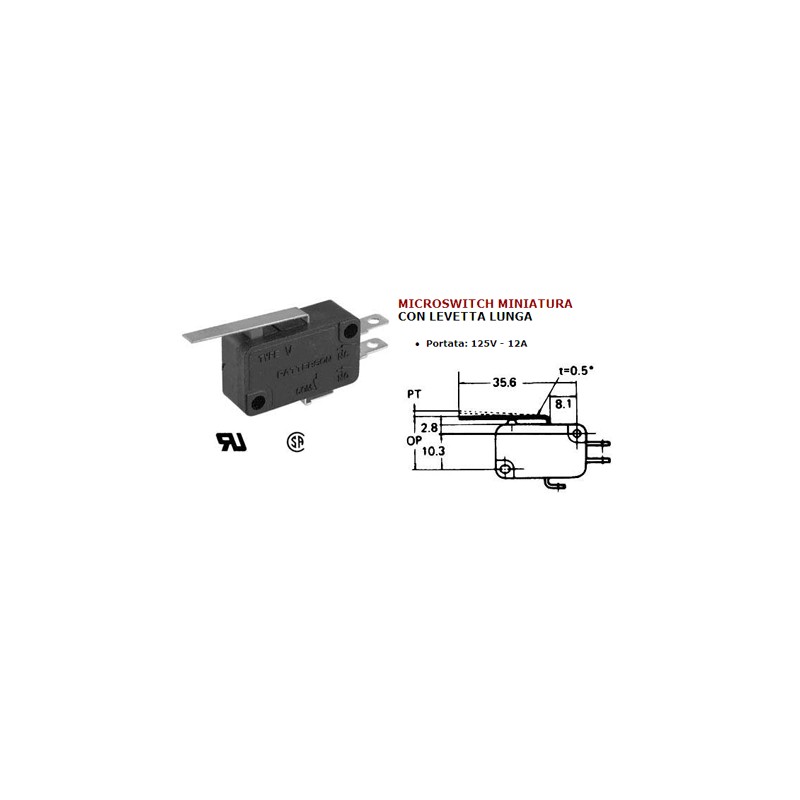 Deviatore microswitch con leva lunga 5a-250v...