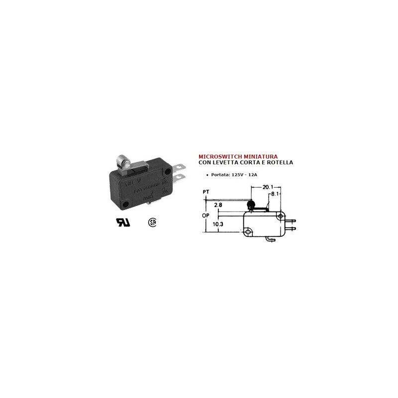 Deviatore microswitch con levetta corta 12a -125v