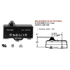 Microswitch button power button 250v 15a on-on