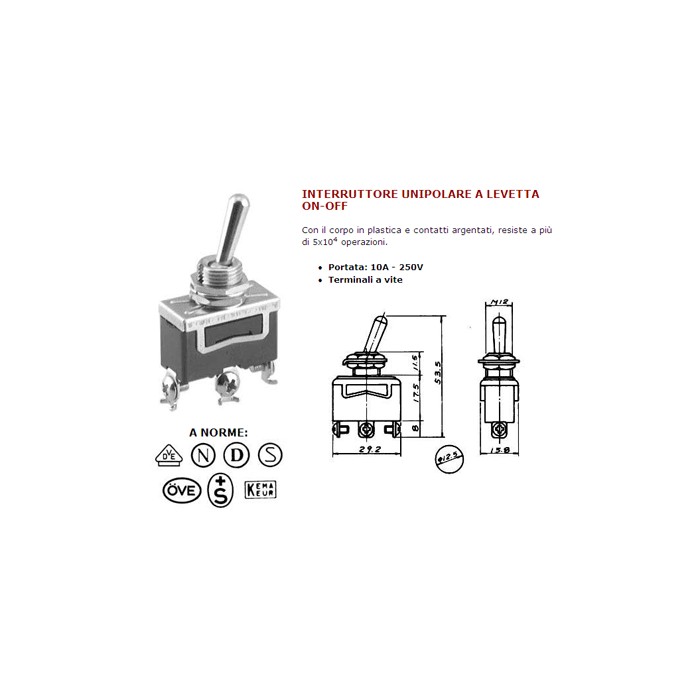 Interrupteur unipolaire à bascule 15a 250v 3427002