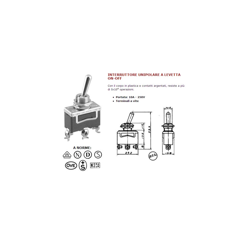 Unipolar toggle switch on-on 15a 250v 3427013