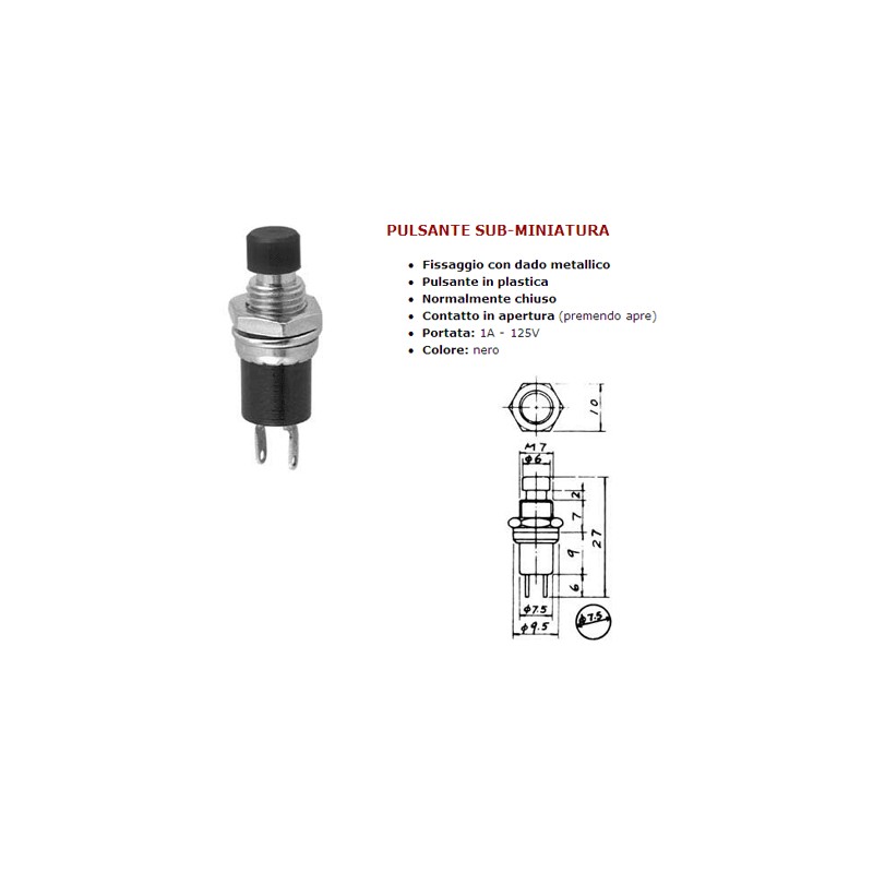 Sub micro 1a 125v black miniature button closed