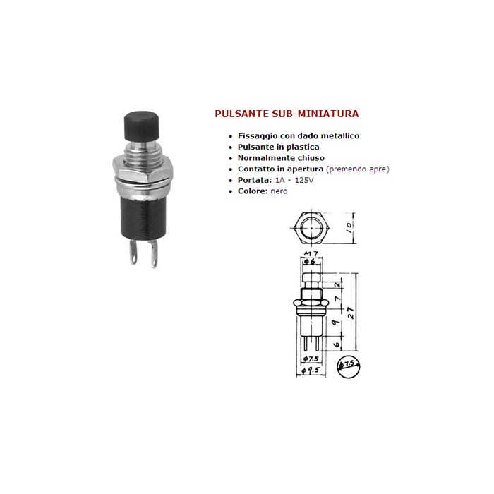 Miniature push button black sub micro 1a 250v open