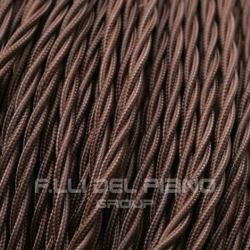 Câble lustre tresse tissu soie marron 3x0,75mm