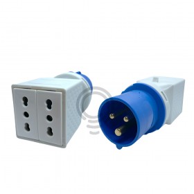 Adattatore elettrico industriale 2 prese bipasso 16a spina cee blu 