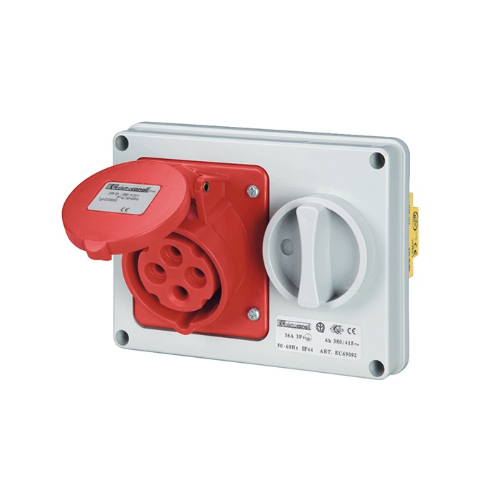 Presa interbloccata incasso orizzontale 3P+T rosso 16a ip67