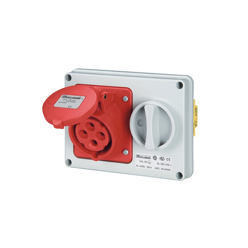 Presa interbloccata incasso orizzontale 3P+T rosso 16a ip67