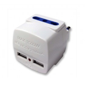 Adattatore triplo 2 usb 2 prese bivalente 16a+t bianco