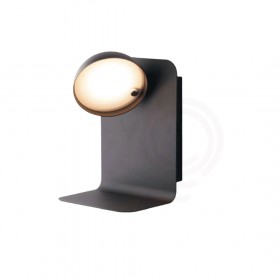 Wall lamp with integrated LED adjustable head and 2A USB input in white or black embossed metal.