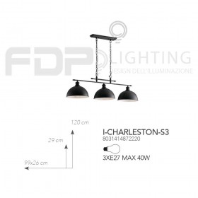 Suspension chandelier charleston black 3xe27 99x29x26cm