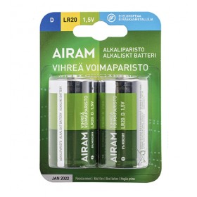 Batteria torcia r20 d alkaline confezione 2pz airam durata lunga 