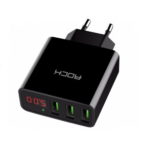 Caricatore elettrico 3 porte usb ac100-240v smartphone nero