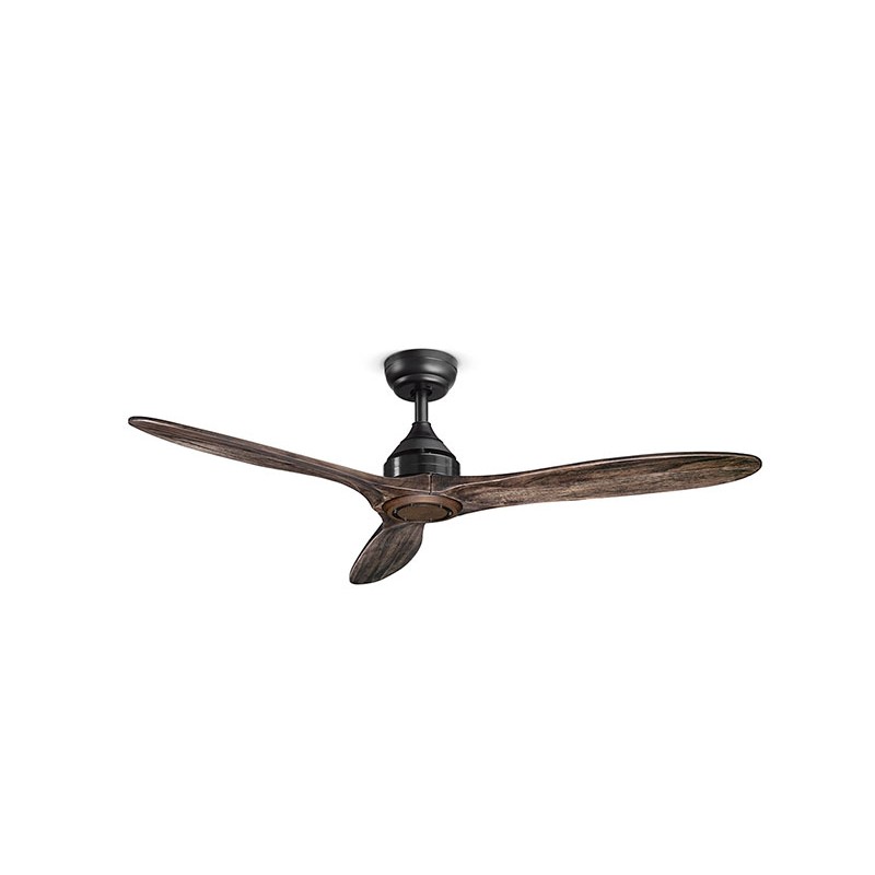 Ventilateur de plafond métal noir et pales bois...