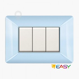 Pastel blue 3-module switch cover plate compatible with Matix