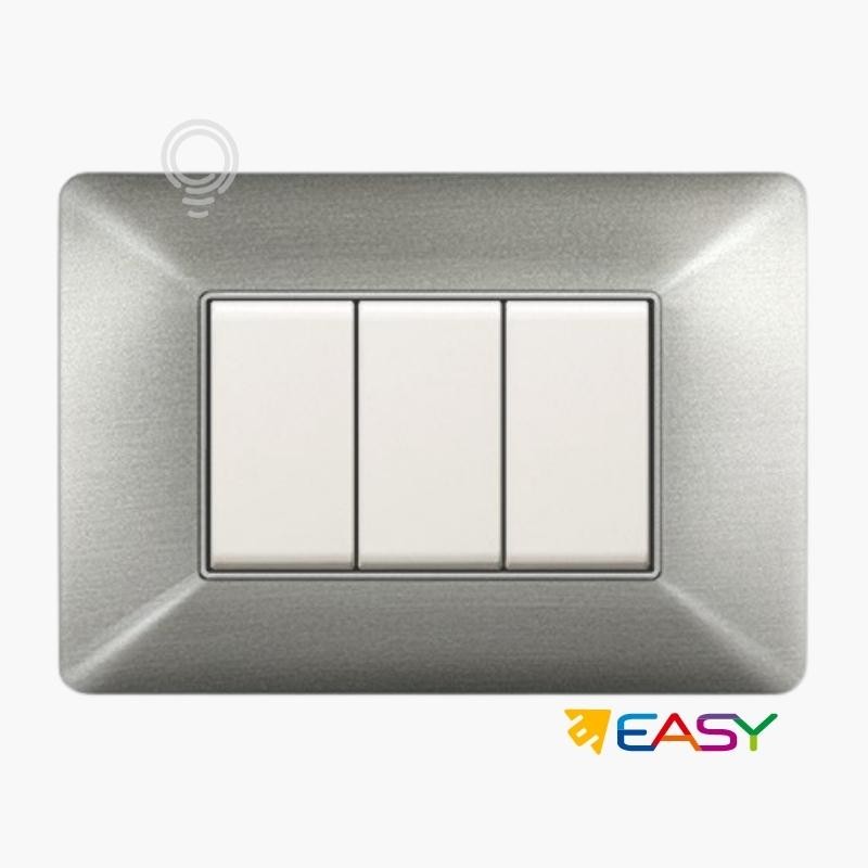 Placca coprinterurttore 3 moduli colore acciaio satinato compatibile Matix