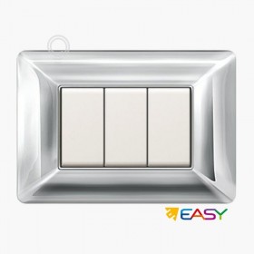 Placca coprinterurttore 3 moduli colore cromo compatibile Matix