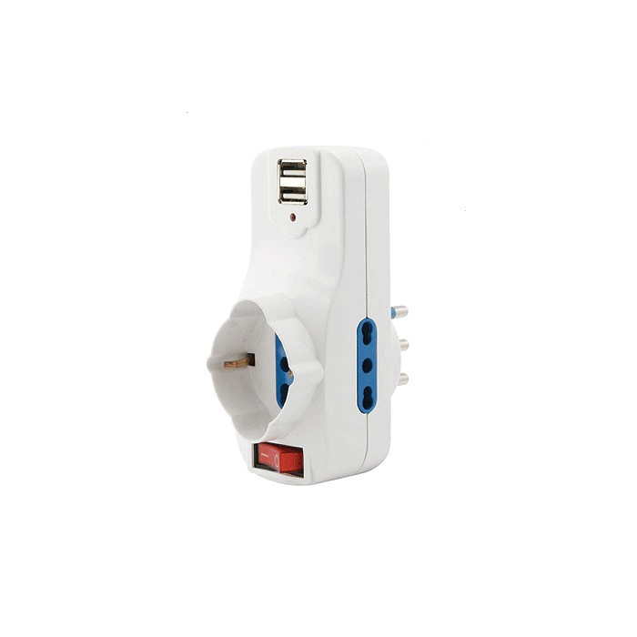 Adattatore elettrico rotante spina 3prese + 2 usb +...