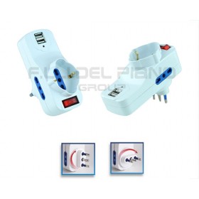Prise adaptateur électrique tournante 3prises 2 interrupteur usb 8017usb