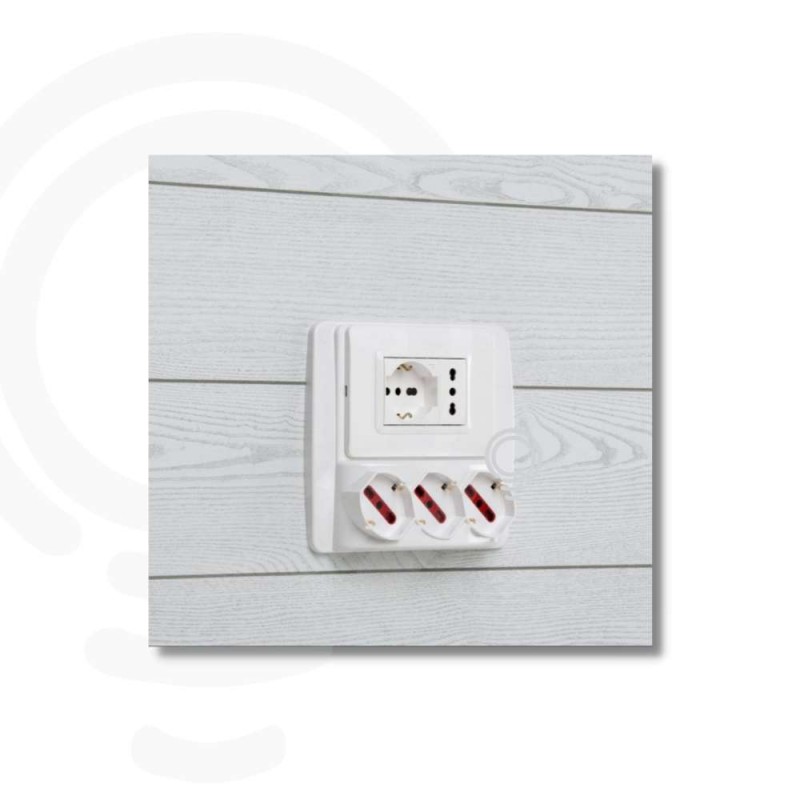 Multipresa bianca con 3 prese schuko + 3 bivalenti 10/16A
