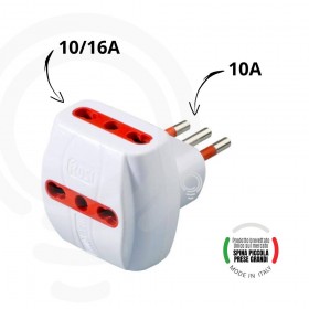 Adaptateur multiprise avec petite fiche 10 A et 3 prises bivalentes 10/16 A