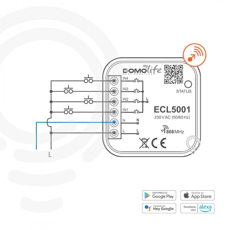 Comando Da Incasso a 4 Ingressi Cablati 230V  