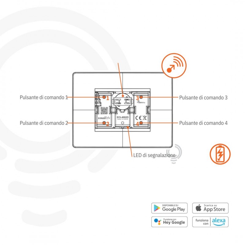 Comando nero domotico a parete stand-alone con...