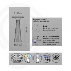 Lampe de table Brio en pc blanc led 3 5w 200lm 3000k 28 5x13x13 ip44 cm