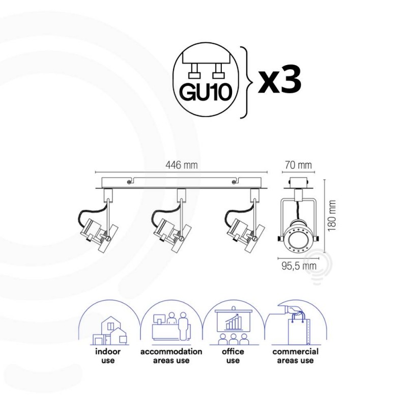 Spot led techno orientable blanc 3xgu10 5w...