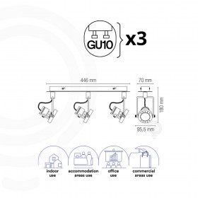 Spot led techno orientabile bianco 3xgu10 5w 400lm 4000k 45x16 cm