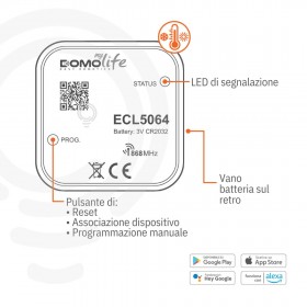 Sensore di temperatura da incasso con alimentazione a batteria 3V