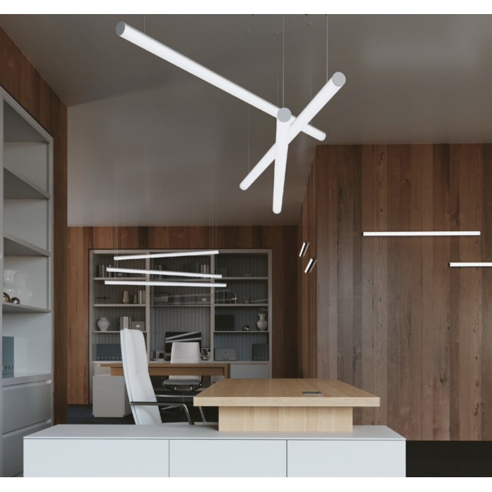 Weißer Opaldiffusor, silbernes Rohrprofil mit Kappen im... 2