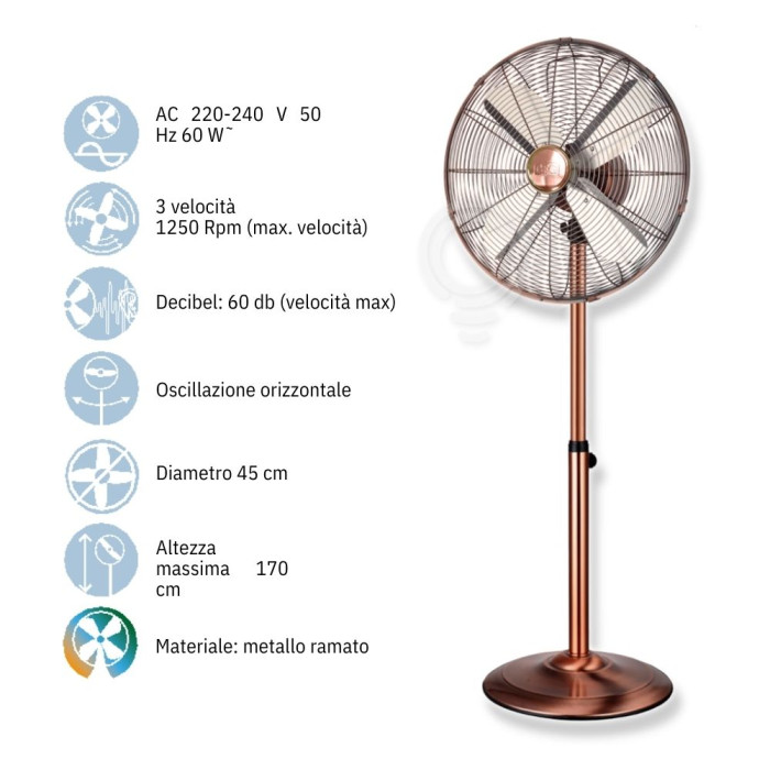 Ventilateur électrique sur pied d.45 métal oscillant 2