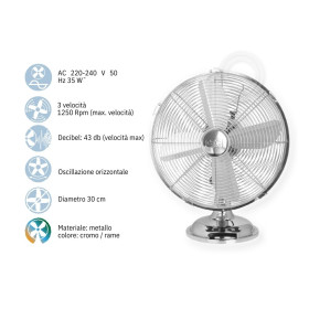 Ventilateur de table oscillant en métal chromé inox d.30