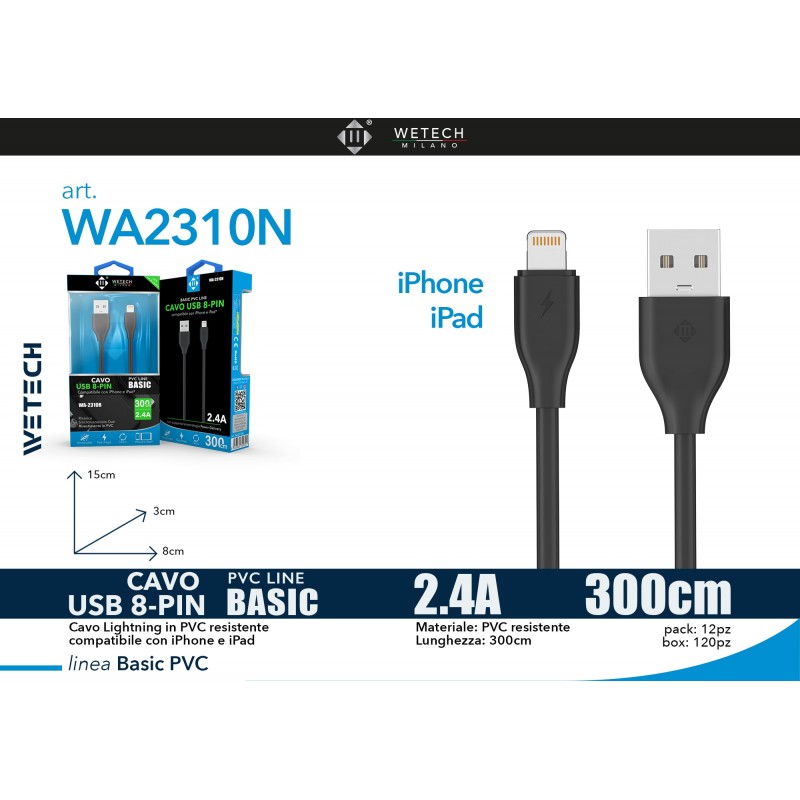 Cavo USB 8 Pin Lightning iPhone USB 200cm...