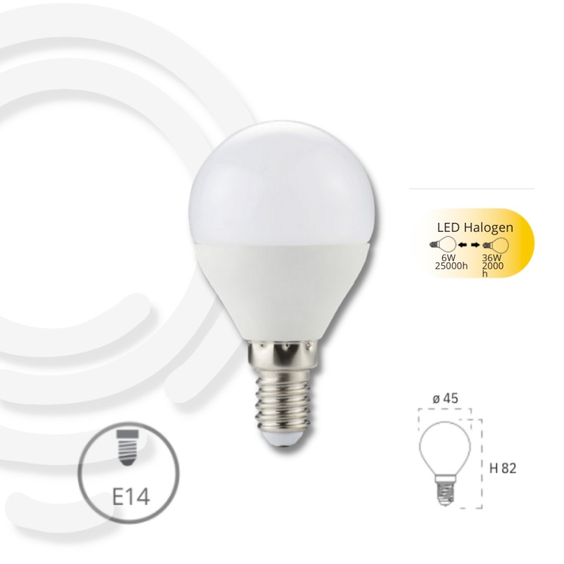 Lampadina led globo e14 6w 470lm 6500k 45x80 15000h cri80 