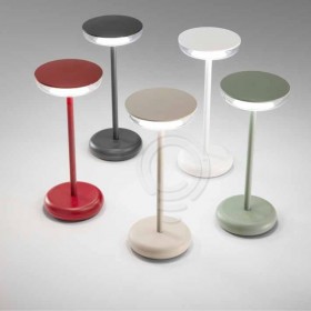 Rechargeable battery-operated table lamp in metal and red painted Abs for indoor/outdoor use